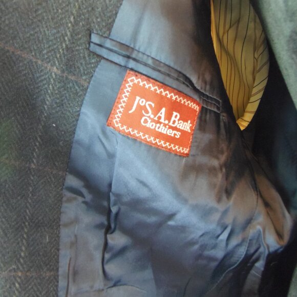 Vintage Jos A Banks Clothiers 100% Wool Dk Blue Plaid Sports Coat Union Label - Picture 3 of 11